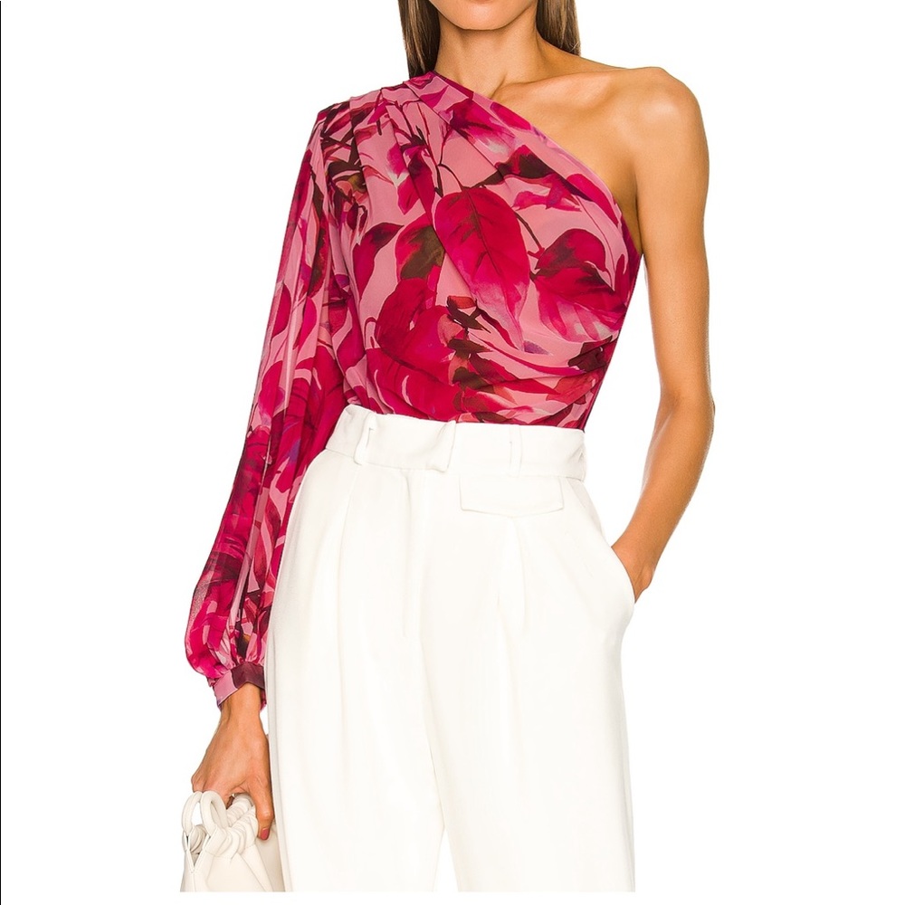 Bronx and Banco Pink Floral One-Shoulder Top